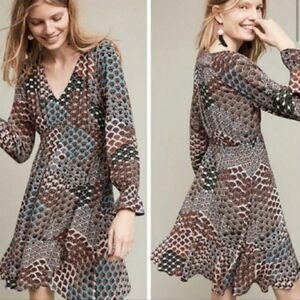 MAUVE for Anthropologie Monaco Tiered Print Midi Dress Size Small